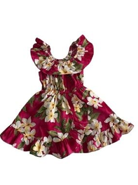 Hawaii Station Girl's 1-2 Berry Pink Floral Boho Ruffled Cotton Summer Sundress